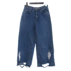 ザラ トラファルック ZARA Trafaluc デニム パンツ ジーンズ ダメージ加工 ワイド 34 青 ブルー ■GY35