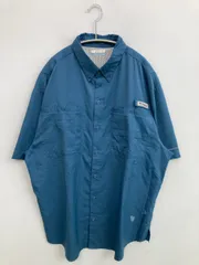 Columbia コロンビア シャツ/ブラウス L/G ブルー 無地 ワンポイント ブランドロゴ ミドル丈 半袖 ボタンダウン