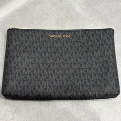 MICHAEL KORS マイケルコース PVC レザー MKシグネチャー 総柄 ロゴ ポーチ クラッチバッグ セカンドバッグ バッグインバッグ 小物入れ マルチケース フラットポーチ ファスナー ゴールド金具 レディース メンズ 人気 定番