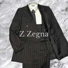 Z Zegna ジーゼニア Drop8 セットアップ スーツ 上下セット ダブルブレスト ストライプ ウール 総裏 サイドベンツ 開き見せ ブラック 黒色 サイズ48 L相当