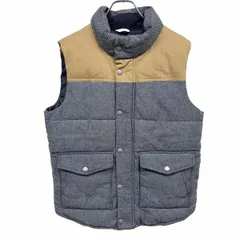 古着 ギャップ GAP 中綿入り ベスト ノースリーブジャケット ハイネック ドットボタン×ジップ ポリ100% S 杢ネイビー 杢紺×ベージュ メンズ