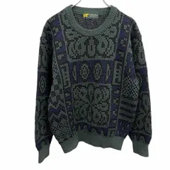 古着 ゴールデンベア Golden Bear セーター ウールカットソー レトロ柄 長袖 丸首 古着 アクリル×毛 M グリーン 緑×青×黒 メンズ