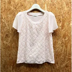古着 earth music＆ecology シフォンフレンチスリーブカットソー 花柄レースフロントフロント2重 ラウンドネック 半袖 F ピンク レディース