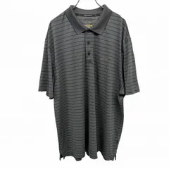 【中古】[印象A] GREG NORMAN グレッグノーマン ポロシャツ メンズ XXL グレー グレー×ダークグリーン(黒？)×緑×オレンジ×青 ポリ100% 胸ポケット付き ゴルフ ボーダー サメの刺繍 半袖のサムネイル