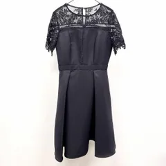 古着 ミッシュマッシュ MISCH MASCH ロングワンピース 肩から袖が花柄レース トップのみ裏地付き フレアスカート 半袖 ポリ100% 2 紺 レディース