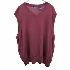 【中古】[印象B] SADDLEBRED ニット ベスト ノースリーブ セーター 無地 Vネック プルオーバー 綿100% コットン100% XL LL ワインレッド 赤紫系 メンズ