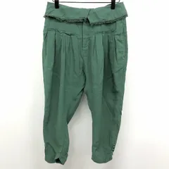 【中古】[印象AB] SUPER HAKKA スーパーハッカ テーパードパンツ レディース S 緑 テンセル×麻 ジップフライ 丸裾 無地 薄手 クロップド ボックスプリーツ くるみボタン 裾ボタンのサムネイル