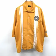 古着 バックナンバー BACK NUMBER シャツ 5分袖 切り替えし生地 英字ワッペン ポリ100% L イエロー系 ブライトイエロー×ホワイト メンズ