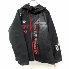 【中古】[印象AB] asics アシックス ジップジャケット / パーカー メンズ L ブラック×レッド 黒 ポリ100% フードと裾に調節ゴム 内ポケット無し アシンメトリー 中綿 ハイネックフード フリーダムスリーブ 長袖のサムネイル
