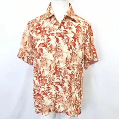 【中古】[印象A] VIP PLAYBOY COLLECTION プレイボーイ シャツ メンズ M レッド 赤 綿×麻 フレンチフロント ボックスカット リーフ柄 ボタニカル オープンカラー 半袖 胸ポケット付きのサムネイル
