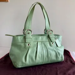 Vintage Coach Soho Sage Green Pleated Leather Large Shoulder Bag Silver