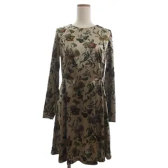 ザラ ベーシック ZARA BASIC ベロア フラワープリント ワンピース 長袖 光沢 ベージュ系 M