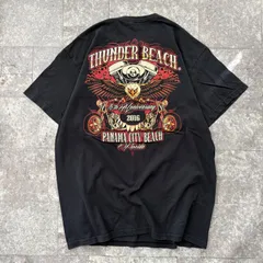 2016年 サンダービーチ バイクTシャツ L 黒 ブラック 両面プリント イーグル エンジン THUNDER BEACH バイカー デルタ ビンテージ ヴィンテージ 古着 ストリート エルサルバドル製