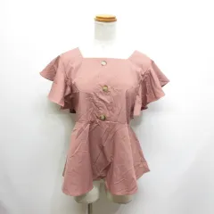 グレイル GRL リボン付き スクエアネック フリル ブラウス M ピンク at944 半袖