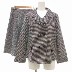 レリアン Leilian セットアップ ツイードジャケット フレアスカート ダブル ひざ丈 チェック柄 11 黒 ブラック 白 ホワイト /NU