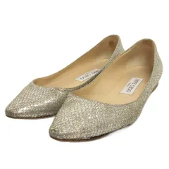 ジミーチュウ JIMMY CHOO フラットシューズ パンプス ポインテッドトゥ ラメ シルバーカラー 36 23cm相当