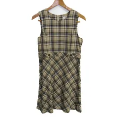 クミキョク ワンピース トップス ジャンパー スカート チェック柄 日本製 キッズ 女の子用 TLサイズ ベージュ×黒 組曲 【中古】