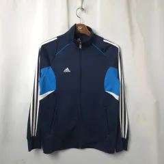 남S-M adidas ネイビー ブルー バイカラー トラックジャージ ジップアップ ジャケット