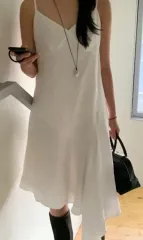 白 ノースリーブ アシンメトリー ロング ONE PIECE レイヤード