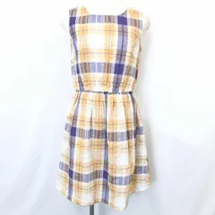 【新品】グローブ grove 薄手 ノースリーブワンピース チェック スカート裏地付き シャツ生地 M イエローオレンジ系×パープル レディース