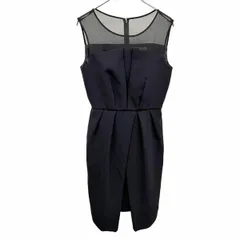 古着 プチローブ petirobe ノースリーブ ワンピース 肩がシフォン生地 無地 裏地付き トリアセテート×ポリ 9号 M ネイビー 紺×黒 レディース