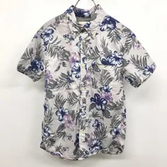 【中古】[印象AB] CIAOPANIC チャオパニック シャツ メンズ M グレー×ネイビー×パープル 綿100% ロングテール アロハ柄 花柄 ハイビスカス ボタンダウン 半袖 ポケットのサムネイル