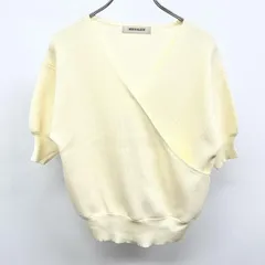 【中古】[印象A] MISCH MASCH ミッシュマッシュ リブニット / セーター レディース M ライトクリームイエロー 薄黄色 レーヨン×ポリ 無地 カシュクール 5分袖