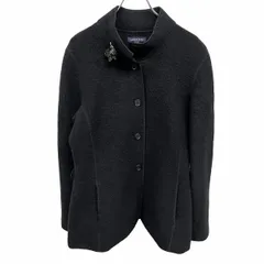 【中古】[印象AB] LANDS END ランズエンド ジャケット レディース M (9AR) 黒 ウール100% 少し薄手 起毛 ボタン留め 無地 スタンドカラー 裏地無し 長袖のサムネイル