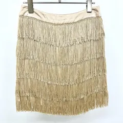 【中古】[印象AB] emmi atelier エミ アトリエ フリンジタイトスカート レディース M (1) ベージュ系 レーヨン100% 若干薄手 裏地付き 後ろファスナー ミニのサムネイル