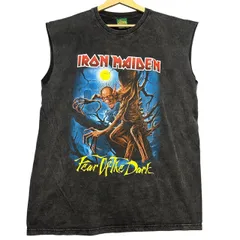 新品 アイアンメイデン バンドTシャツ IRON MAIDEN ノースリーブ XL 黒 墨黒 バンT Fear of the Dark エディ ロックT メタルT ビッグシルエット オーバーサイズ ストーンウォッシュ フェード加工 / IA132