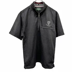 【中古】[印象A] PARIS SPORT パリス スポーツ ポロシャツ メンズ M ネイビー 紺×黒×赤 ポリ100% ロゴ刺繍 胸にジップポケット ゴルフ ハイネックポロ ボーダー ハーフジップ 半袖のサムネイル