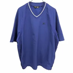 【中古】[印象AB] mizuno GOLF ミズノ ゴルフ プルオーバー / シャツ メンズ M ブルー 青×白 ポリ100% 半袖 Vネック 内側が微起毛 裾ゴム ラグラン ロゴ刺繍
