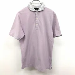 【中古】[印象AB] THE SHOP TK MIXPICE ザ・ショップ ティーケー ミクスパイス ポロシャツ レディース 3 ヘザーパープル×オフホワイト×ネイビー 杢紫 綿×ポリ ホリゾンタルカラー 袖口スリット ポケット無し 一部ストライプ 鹿の子のサムネイル