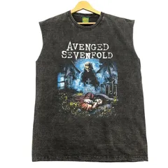 新品 XL アヴェンジドセヴンフォールド バンドTシャツ ノースリーブ カットオフ Avenged Sevenfold A7X バンT ロックT スカル 骸骨 両面プリント チャコールグレー 100%コットン 大きいサイズ / IA133