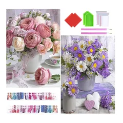 手作り絵画 お花 手芸キット 全面貼り付けダイアモンドビーズ絵画キット モザイクアート ハンドメイド セット かわいい ダイアモンドアート 芸術品 5D 装飾 ダイヤモンド塗装 Wikrtoria 立体画面 キット 壁掛け 2枚ダイヤモンドアート ツール30x