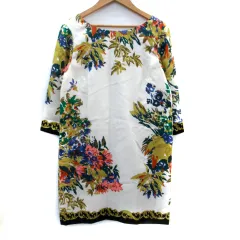 ティビ tibi ワンピース ミニ丈 七分袖 総柄 シルク 2 マルチカラー 白 ホワイト ベージュ /SM31のサムネイル