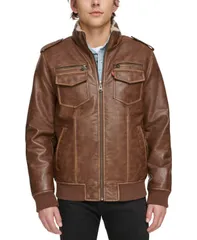 リーバイス メンズ アウター ジャケット・ブルゾン レザー フェイクレザー Levis Mens Sherpa Lined Faux Leather Aviator Bomber Saddle