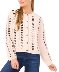 セセ レディース アウター ニット・セーター クルーネック セーター カーディガン ニット CeCe Womens Crewneck Cable Knit Cardigan Sweater Snow Cream クリーム