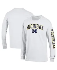 チャンピオン メンズ トップス Tシャツ ロゴ Champion Mens White Michigan Wolverines Arch Over Logo 2Hit Long Sleeve TShirt White ホワイト