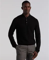 ペリーエリス メンズ トップス ポロシャツ Perry Ellis Mens Long Sleeve Polo Shirt Black ブラックのサムネイル
