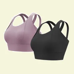 しっかりサポート スポーツブラジャー ヨガブラ ブラジャー トレーニング レディース レディース 伸張 おしゃれ 揺れない 完璧な形状 スポーツブラ 快適な動き 2枚組 [FLYSHION] 上下セット