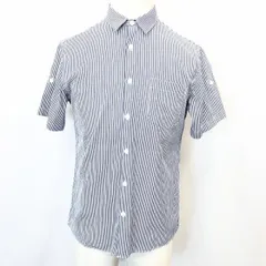 【中古】[印象A] BEAMS ビームス シャツ メンズ S ネイビー 紺 綿100% ストライプ フレンチフロント 内側がカラフル 半袖 袖ロールアップ ポケットのサムネイル