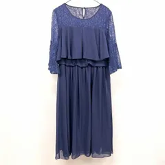古着 LSAN by NTpulande - XL レディース ワンピース 肩と袖が花柄レース フレアスリーブ 5分袖 ポリ100%(裏地：ナイロン60%＋レーヨン40%) 紺