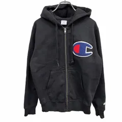 【中古】[印象AB] チャンピオン Champion パーカー スウェット ジップアップ 裏起毛 長袖 パイル地ロゴ フーディー 綿×ポリ S ブラック 黒 レディース
