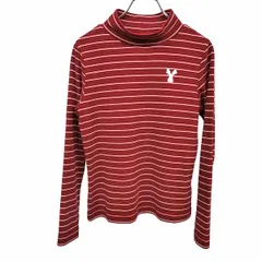 古着 M・U SPORTS ゴルフ 微起毛 モックネック Tシャツ ボーダー 犬の刺繍 長袖 アクリル×テンセル×ポリ 38 レッド 赤×黒×白 レディース