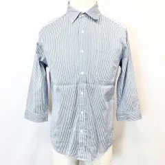 【中古】[印象AB] GREEN LABEL RELAXING UNITED ARROWS シャツ メンズ S ブルー 青 綿100% ストライプ 内側カラフル 7分袖 胸ポケット ラウンドテールのサムネイル