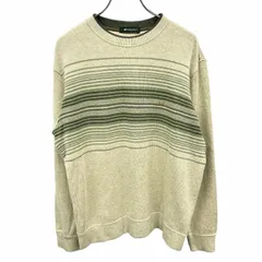 【中古】[印象AB] Golden Bear ゴールデンベア カットソー メンズ M グリーン 緑×黄×ベージュ 綿100% コットン 微起毛 ボーダー クマの刺繍 長袖 丸首のサムネイル