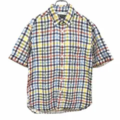 古着 ビームスハート BEAMS HEART ダブルガーゼシャツ 半袖 チェック×スカル柄 ボタンダウン 綿100% S マルチカラー 白×紺×黄×緑×茶 メンズ