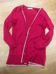 レッド バイカラー Vネック ニット カーディガン 新品