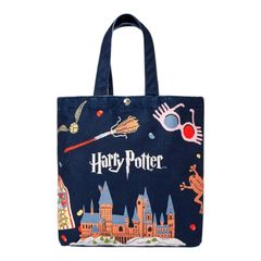 HARRY POTTER 해리 포터 토트 백 코듀로이 네이비 NAVY 햐쿠 빈즈 蛙 초콜릿 멜라멜라 안경 호그와트 bag 귀여운 해외 제품